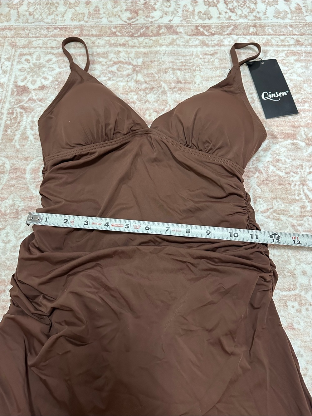 NEW 🤎Swim Brown Ruched Swimdress - V-Neck - Picture 8 of 10